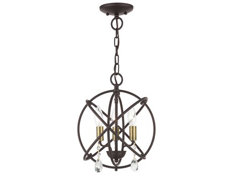 Livex Lighting Aria 3-Light Bronze Crystal Candelabra Geometric Chandelier