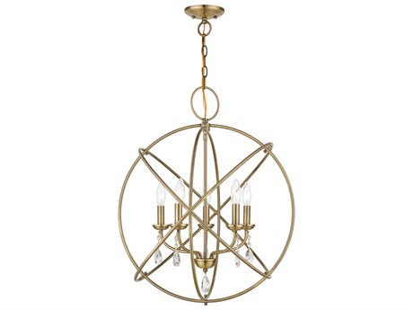 Livex Lighting Aria 5-Light Antique Brass Crystal Candelabra Geometric Chandelier