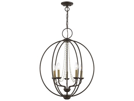 Livex Lighting Arabella 5-Light Bronze Antique Brass Crystal Candelabra Chandelier