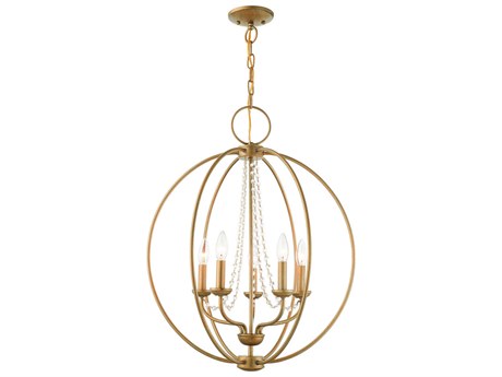 Livex Lighting Arabella 5-Light Antique Gold Leaf Crystal Candelabra Round Chandelier