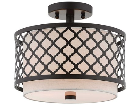 Livex Lighting Arabesque 2-Light English Bronze White Drum Semi Flush Mount