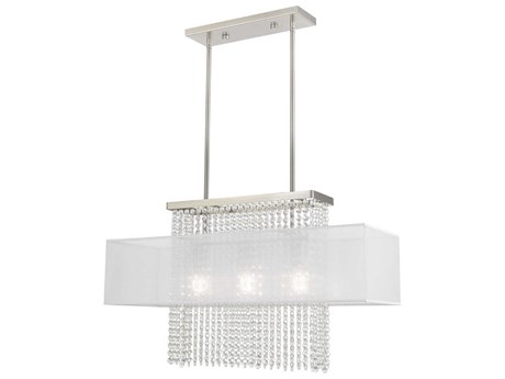 Livex Lighting Bella Vista 3-Light Brushed Nickel Clear Crystal Island Pendant