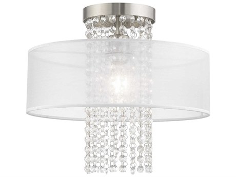 Livex Lighting Bella Vista 1-Light Brushed Nickel Clear Crystal Drum Flush Mount