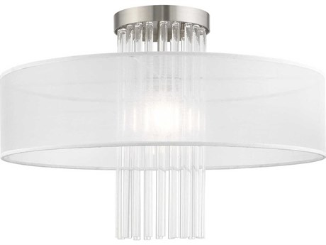 Livex Lighting Alexis 1-Light Brushed Nickel Crystal Drum Round Flush Mount