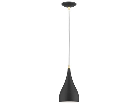 Livex Lighting Amador 1-Light Textured Black Antique Brass Bell Mini Pendant