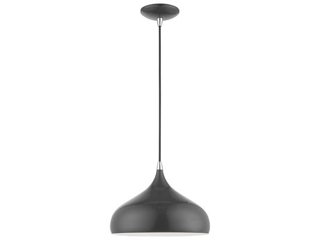 Livex Lighting Amador 1-Light Shiny Dark Gray Polished Chrome Dome Mini Pendant