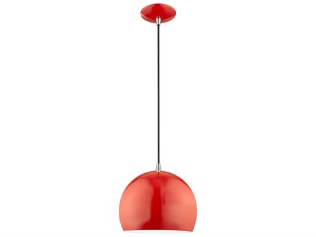 Livex Lighting 1-Light Shiny Red White Dome Mini Pendant