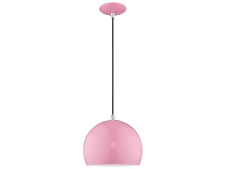 Livex Lighting 1-Light Shiny Pink White Dome Mini Pendant