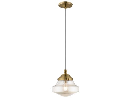 Livex Lighting Art Glass 1-Light Antique Brass Clear Mini Pendant