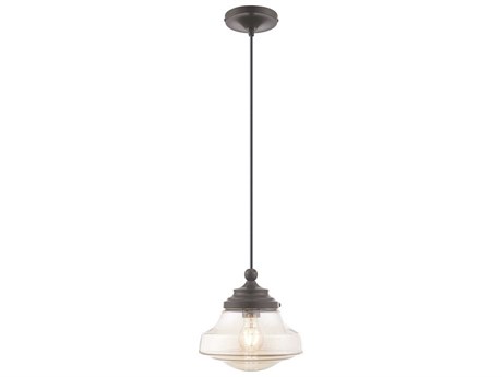 Livex Lighting Art Glass 1-Light English Bronze Clear Mini Pendant