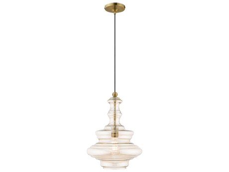 Livex Lighting Art Glass 1-Light Antique Brass Pendant