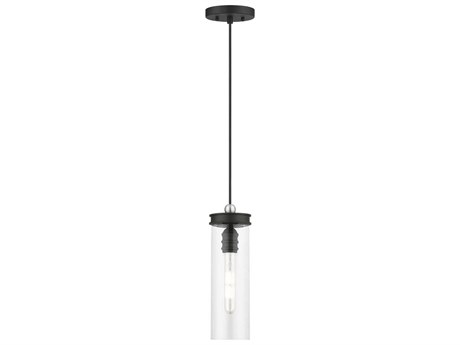 Livex Lighting Devoe 1-Light Black Brushed Nickel Glass Cylinder Mini Pendant