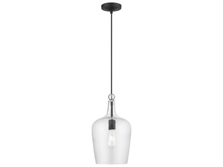 Livex Lighting Avery 1-Light Black Brushed Nickel Glass Bell Mini Pendant