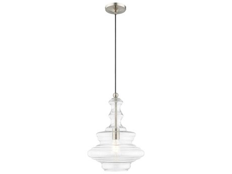 Livex Lighting Art Glass 1-Light Brushed Nickel Clear Pendant