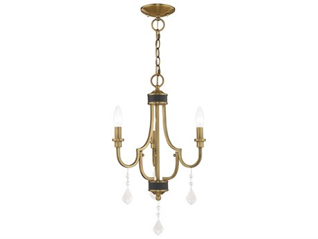 Livex Lighting Glendale 3-Light Antique Brass Crystal Candelabra Chandelier
