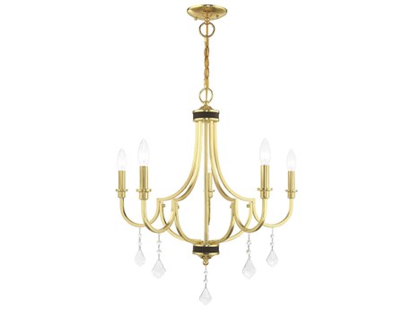 Livex Lighting Glendale 5-Light Polished Brass Crystal Candelabra Chandelier