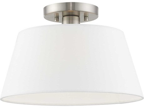 Livex Lighting Belclaire 1-Light Brushed Nickel White Empire Semi Flush Mount