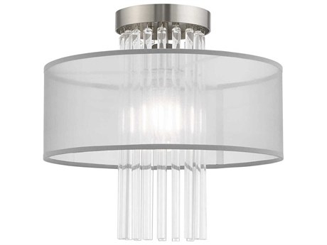 Livex Lighting Alexis 1-Light Brushed Nickel Crystal Drum Round Flush Mount