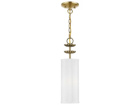 Livex Lighting Brookdale 1-Light Antique Brass White Cylinder Mini Pendant