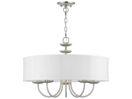 Livex Lighting Brookdale 5-Light Brushed Nickel White Drum Chandelier