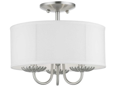 Livex Lighting Brookdale 3-Light Brushed Nickel White Drum Semi Flush Mount