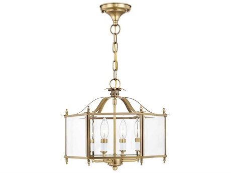 Livex Lighting Livingston 4-Light Antique Brass Glass Candelabra Lantern Chandelier