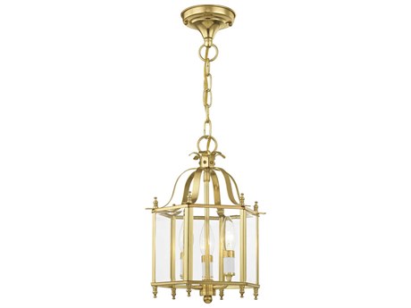Livex Lighting Livingston 3-Light Polished Brass Glass Candelabra Lantern Chandelier