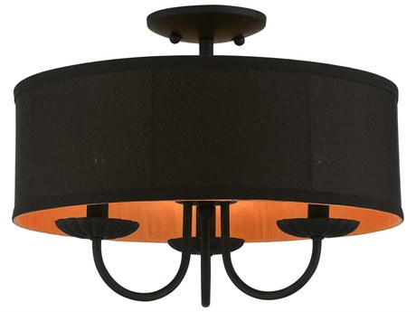 Livex Lighting Winchester 3-Light Black Orange Drum Semi Flush Mount