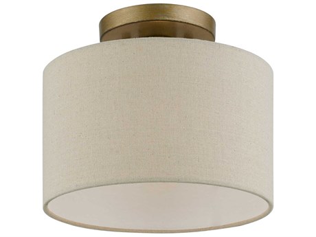 Livex Lighting Burnett 1-Light Antique Gold Leaf White Drum Semi Flush Mount