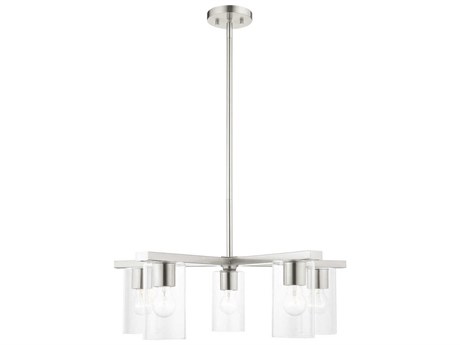 Livex Lighting Zurich 5-Light Brushed Nickel Clear Glass Cylinder Geometric Chandelier