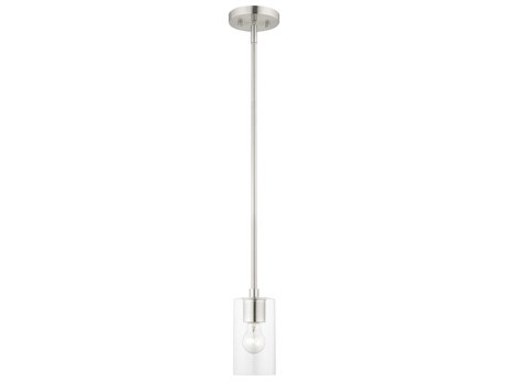 Livex Lighting Zurich 1-Light Brushed Nickel Glass Cylinder Geometric Mini Pendant