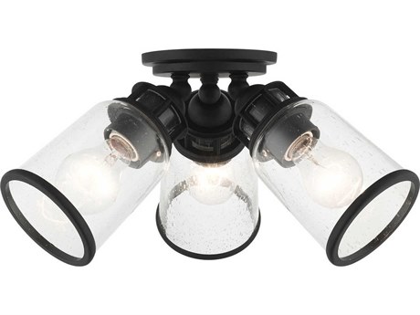Livex Lighting Lawrenceville 3-Light Black Clear Glass Bell Semi Flush Mount