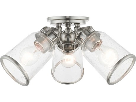 Livex Lighting Lawrenceville 3-Light Brushed Nickel Clear Glass Bell Semi Flush Mount