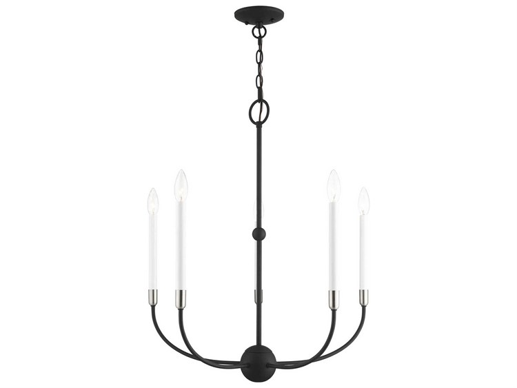 Photos - Chandelier / Lamp Livex Lighting Clairmont 5-Light Black Brushed Nickel Candelabra Chandelier 46065-04