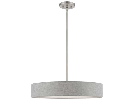 Livex Lighting Elmhurst 4-Light Brushed Nickel Shiny White Gray Drum Pendant