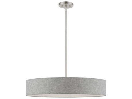 Livex Lighting Elmhurst 5-Light Brushed Nickel Shiny White Gray Drum Pendant