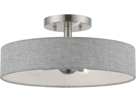 Livex Lighting Elmhurst 4-Light Brushed Nickel Shiny White Drum Semi Flush Mount