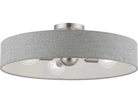 Livex Lighting Elmhurst 4-Light Brushed Nickel Shiny White Drum Semi Flush Mount