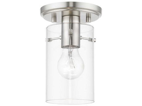 Livex Lighting Munich 1-Light Brushed Nickel Glass Cylinder Semi Flush Mount
