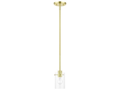 Livex Lighting Munich 1-Light Satin Brass Glass Cylinder Mini Pendant