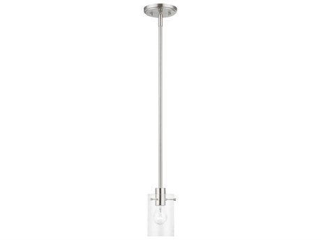 Livex Lighting Munich 1-Light Brushed Nickel Glass Cylinder Mini Pendant