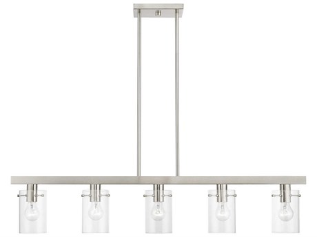 Livex Lighting Munich 5-Light Brushed Nickel Glass Cylinder Linear Island Pendant