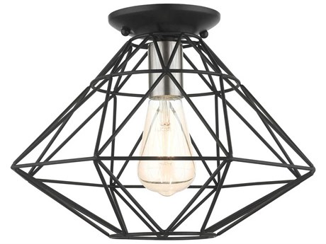 Livex Lighting Geometric 1-Light Black Semi Flush Mount