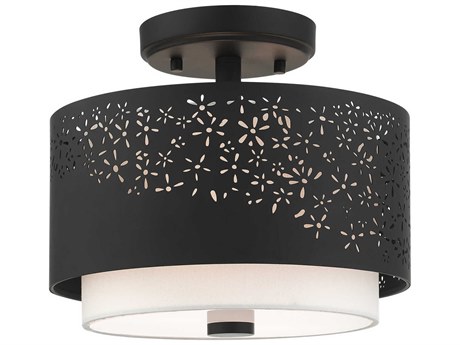 Livex Lighting Noria 2-Light Black Drum Semi Flush Mount