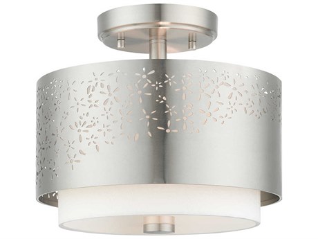 Livex Lighting Noria 2-Light Brushed Nickel Drum Semi Flush Mount