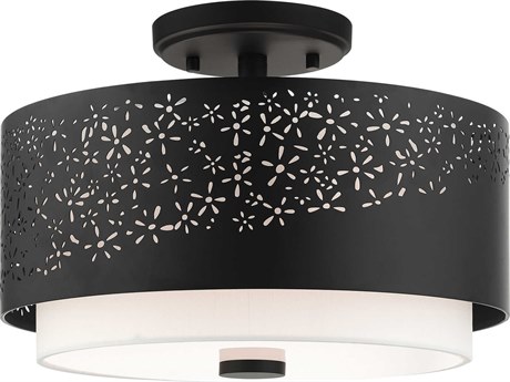 Livex Lighting Noria 3-Light Black Drum Semi Flush Mount