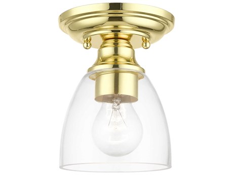 Livex Lighting Montgomery 1-Light Polished Brass Glass Bell Semi Flush Mount