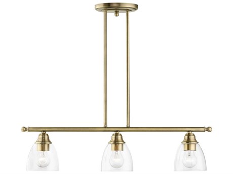 Livex Lighting Montgomery 3-Light Antique Brass Glass Bell Linear Island Pendant