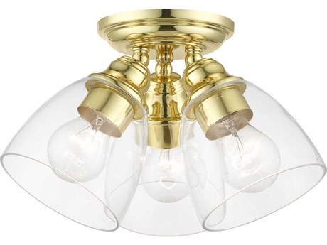 Livex Lighting Montgomery 3-Light Polished Brass Glass Bell Semi Flush Mount