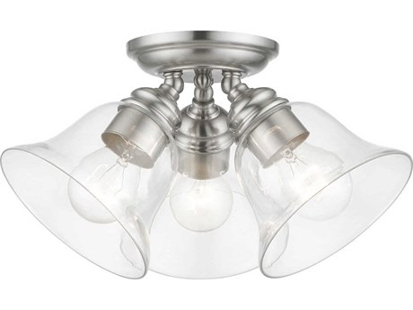 Livex Lighting Moreland 3-Light Brushed Nickel Glass Bell Semi Flush Mount